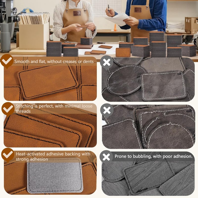 MAPRIAL 100 Pack Blank Leatherette Patches with Adhesive, Rectangle Laser Engravable Faux Leather Patch for Hats Custom, Fabric Repair Sew, Engraving Materials, Gifts, DIY (Khaki, 3 x 2 in) - Image 3